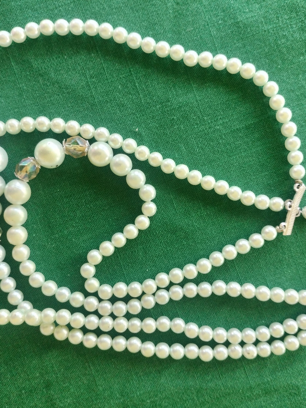 Pearl W/Crystal 3-Multi-Strand-JAPAN Necklace-vintage-